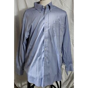 Enro Blue Button Down 100% Cotton No Iron Long‎ Sleeve Shirt 18 Nerdy Business